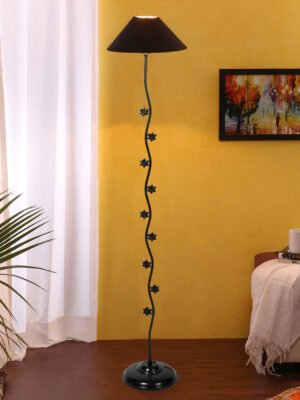 Ambika Home Aurora Estate Black Shade Premium Iron Floor Lamp with Iron Base & Powder Coated Finish | E27 Holder Included Bulb